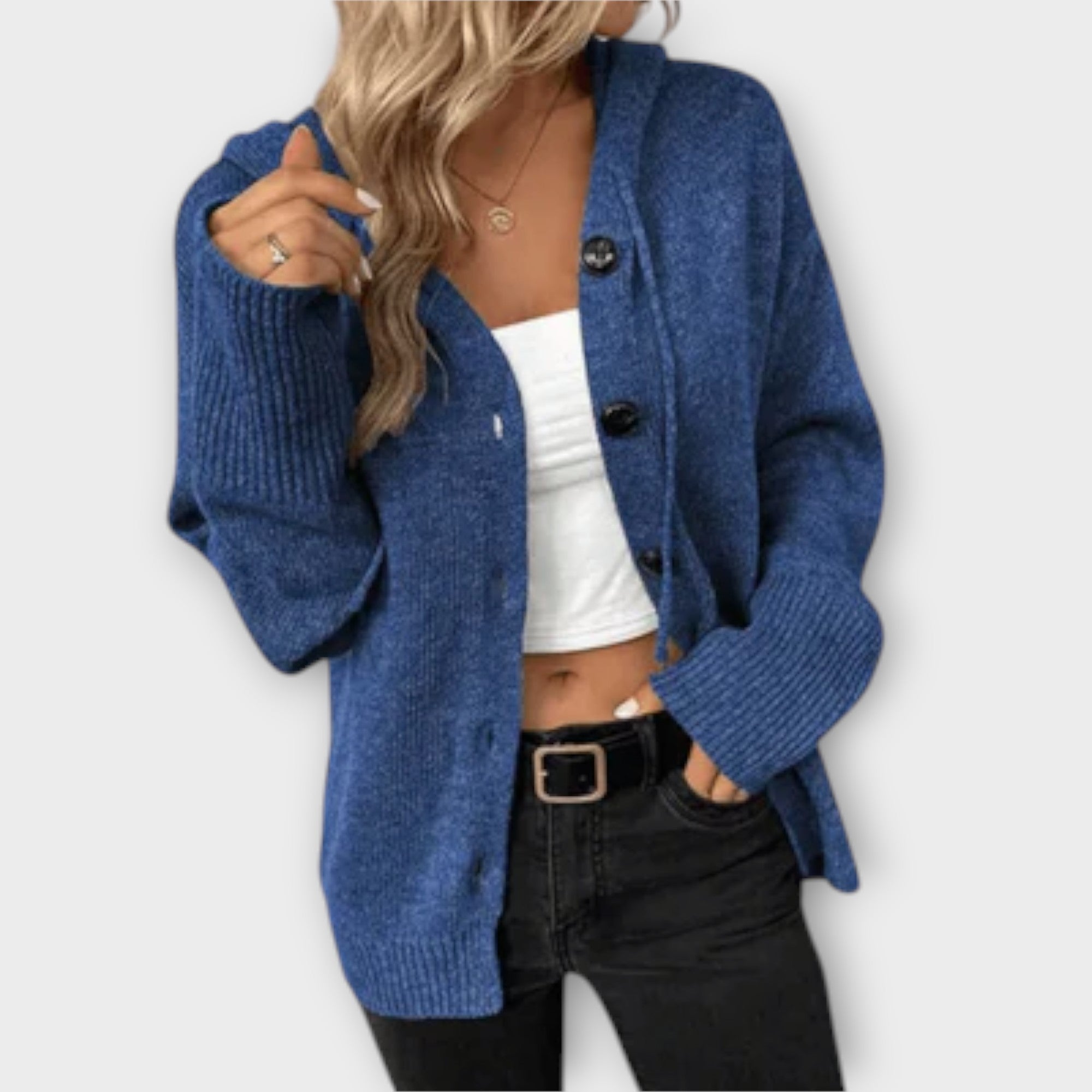 Veronika | Stylový pletený kardigan s kapucí a knoflíky