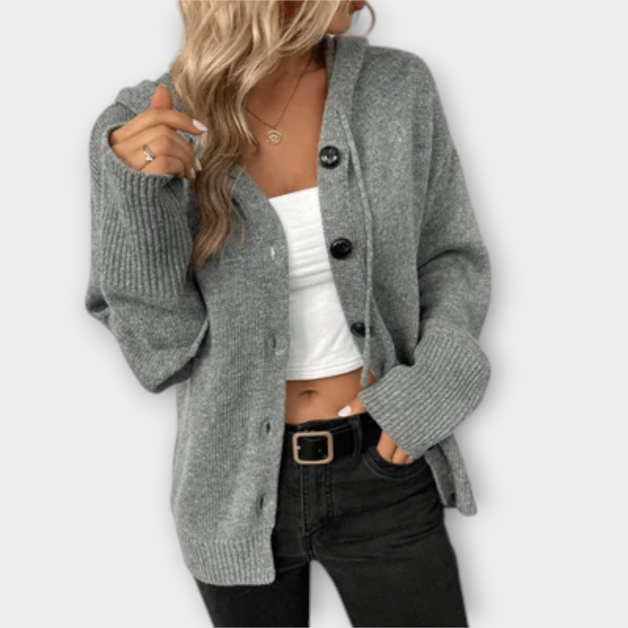 Veronika | Stylový pletený kardigan s kapucí a knoflíky