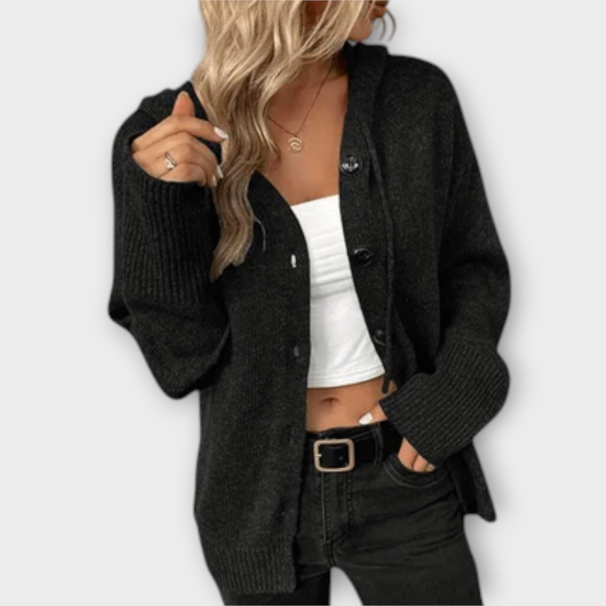 Veronika | Stylový pletený kardigan s kapucí a knoflíky