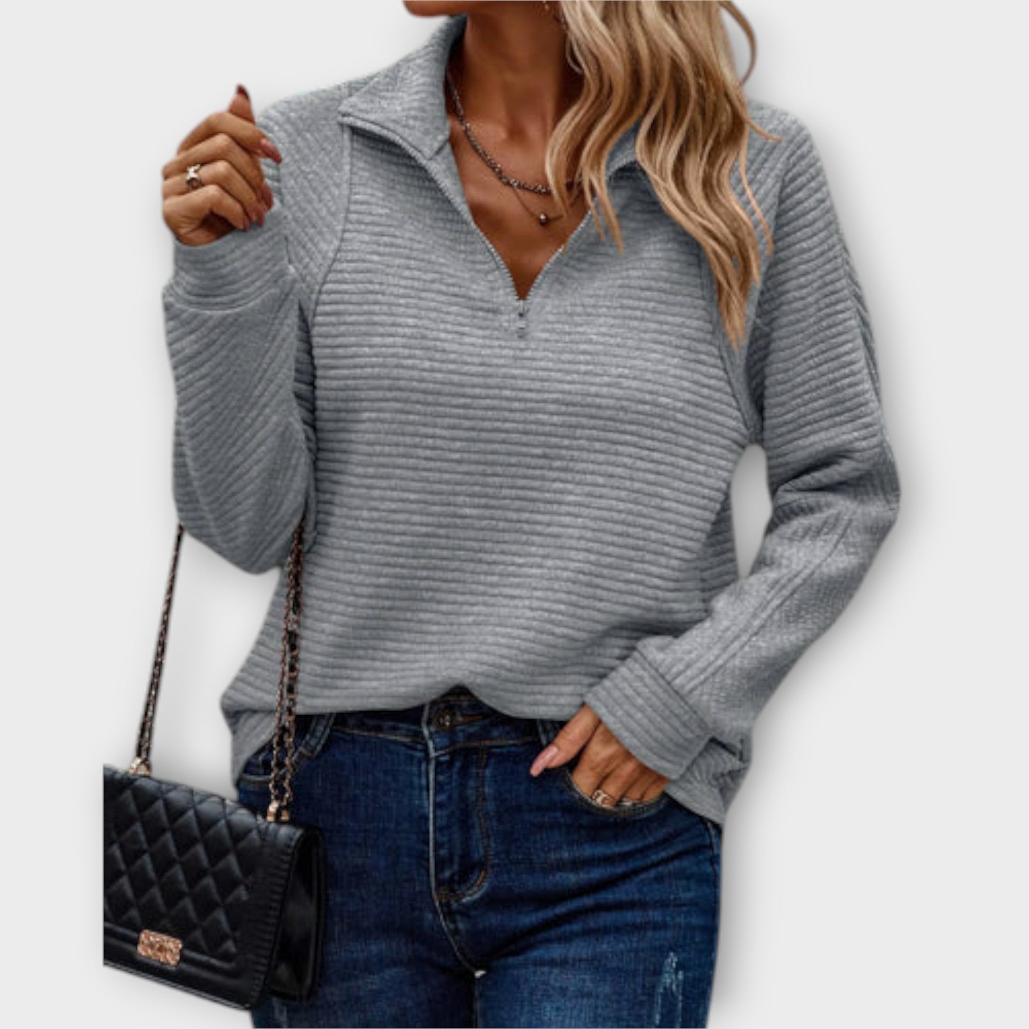 Lenka | Elegantní svetr s polo zipem