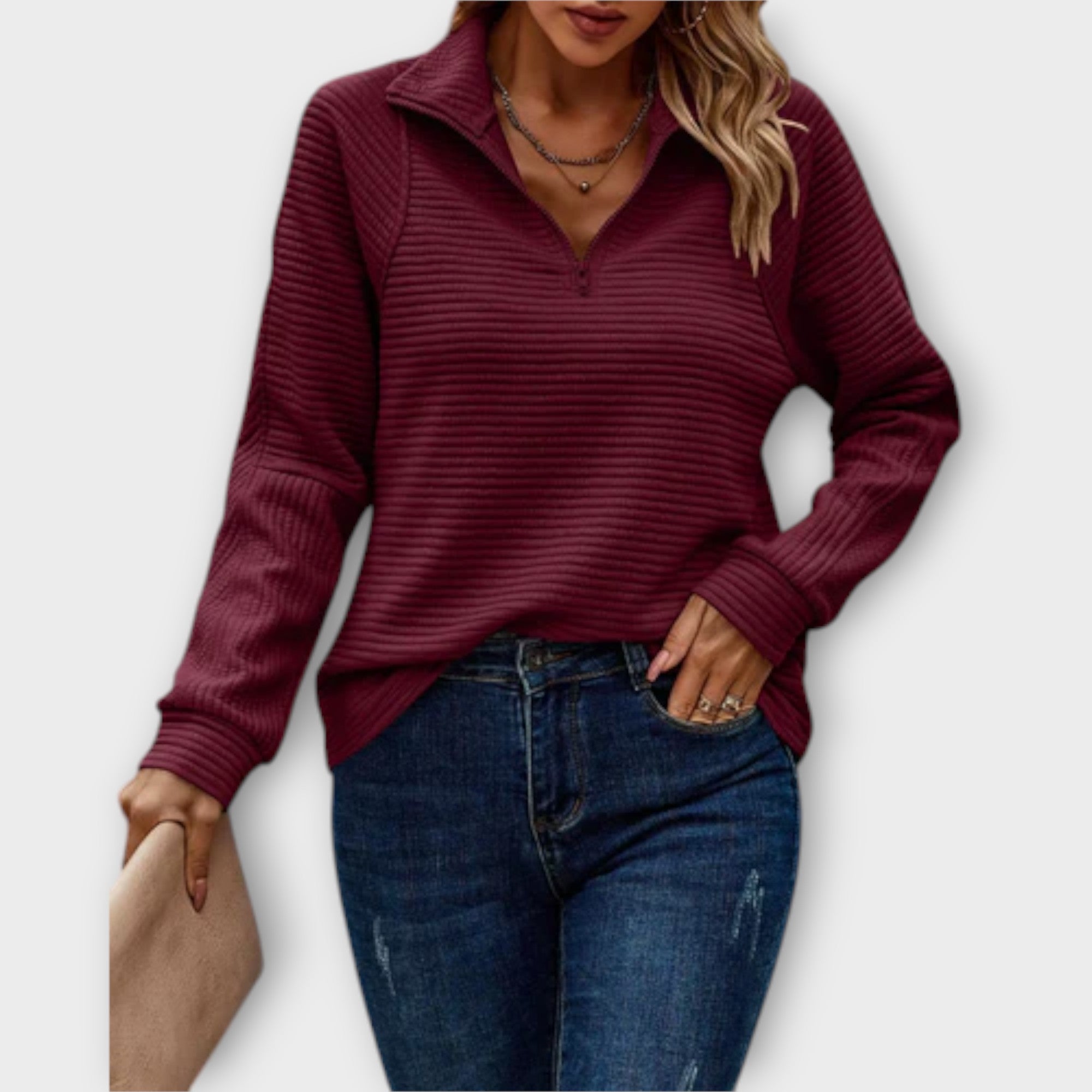Lenka | Elegantní svetr s polo zipem