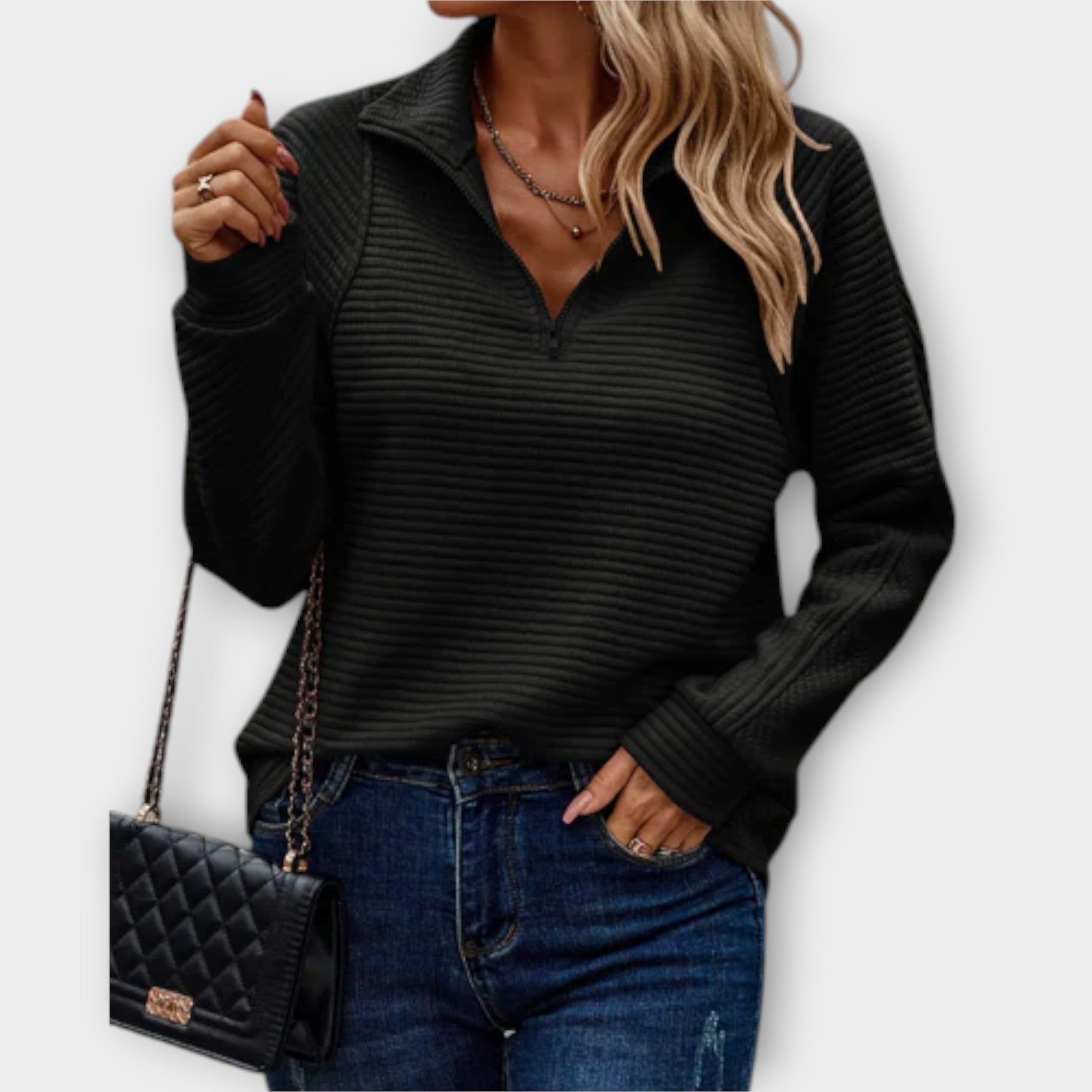 Lenka | Elegantní svetr s polo zipem
